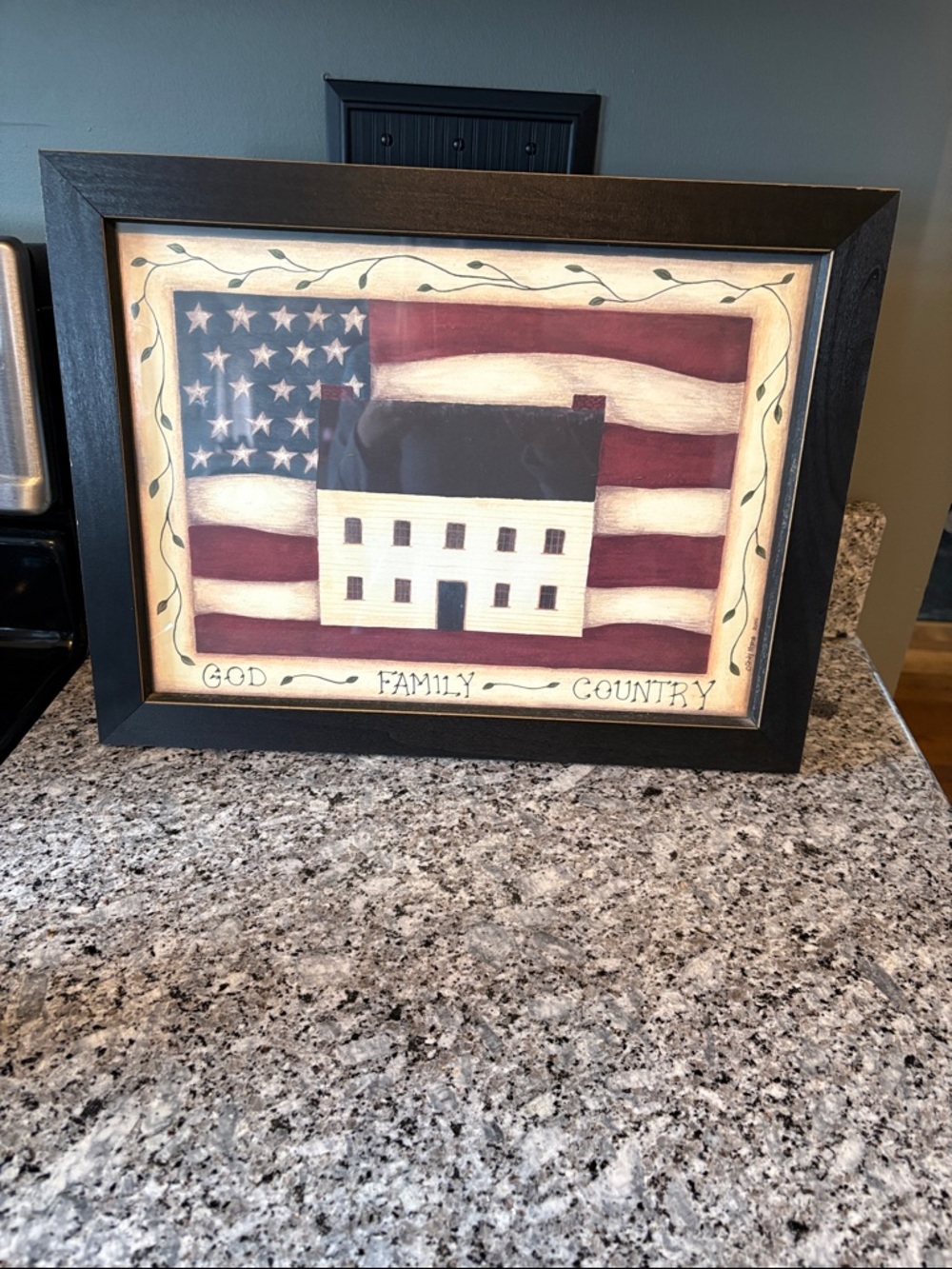 Patriotic Flag Framed Wall Art - God Family Country